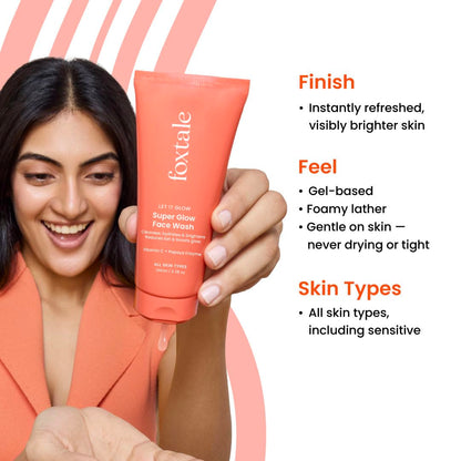 Foxtale Vitamin C Super Glow Face Wash with Papaya enzyme | Reduces Tan | Boosts Glow | Gently Exfoliates & Brightens Skin | Reduces Pigmentation | Face Wash for Men & Women- 100ml