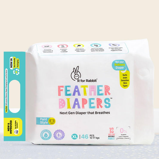 R for Rabbit Pant Style Feather Diaper XL Size for Baby 12 to 17 kgs 46 Units (46 Count, Pack Of 1)