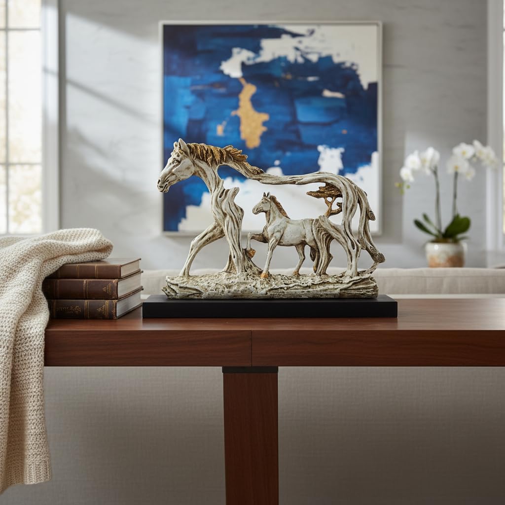 Lamcy Plaza Resin White Running Horse Statue Showpiece - 8.5 Inch | Home Decor Items for Hall Showcase, Living Room & Bedroom | Resin Home Decor Showpiece for Gift Purpose