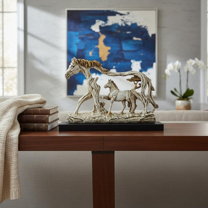 Lamcy Plaza Resin White Running Horse Statue Showpiece - 8.5 Inch | Home Decor Items for Hall Showcase, Living Room & Bedroom | Resin Home Decor Showpiece for Gift Purpose