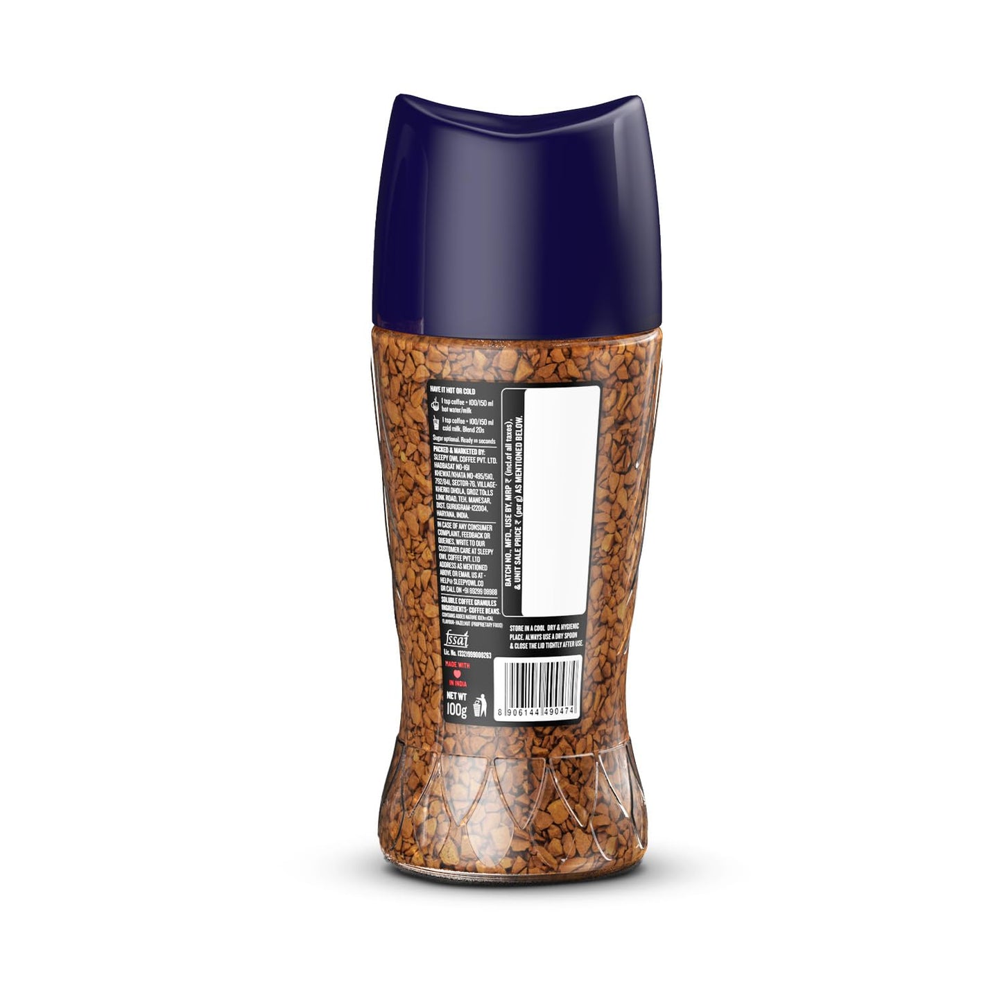 Sleepy Owl Hazelnut Premium Instant Coffee | 100% Arabica | Makes 50 Cups | Microground Technology | Ready in Seconds | 100g