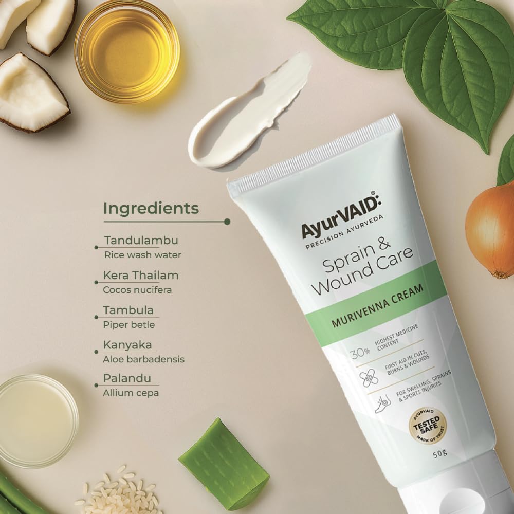 Murivenna Cream 50g | First & Only TESTED SAFE for Heavy Metals & Microbial Load | Ayurveda First-Aid Cream for Cuts, Burns & Sprains | 30% Highest Medicine Content | With Aloe & Moringa