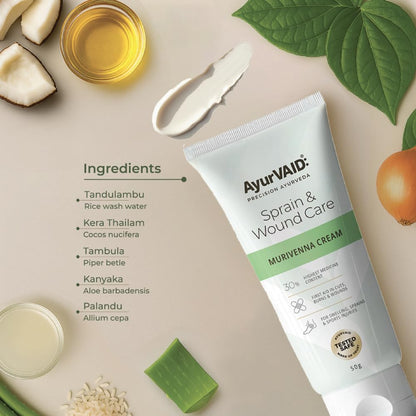 Murivenna Cream 50g | First & Only TESTED SAFE for Heavy Metals & Microbial Load | Ayurveda First-Aid Cream for Cuts, Burns & Sprains | 30% Highest Medicine Content | With Aloe & Moringa