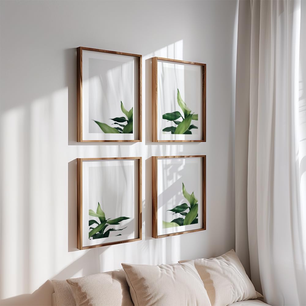 Set of 4 Green Leafs Wall Painting for Bedroom & Paintings for Living Room Wall Decor - (10.5X13.5 Inch, Wall Art Paintings)