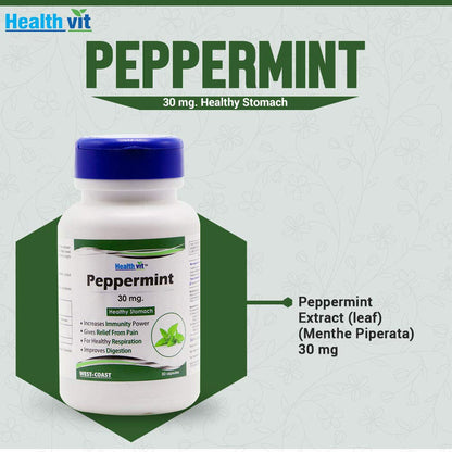 Healthvit peppermint supplement bottle on a light gray background