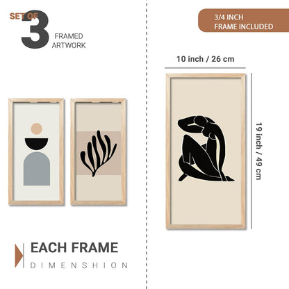 Boho Decorative Modern Wall Art Print With Frame Abstract Paintings For Living Room Bed Room Hotel Wall Decor Digital Reprint Engineered Wood Set of 3 (Art 9, 10x19 inch)