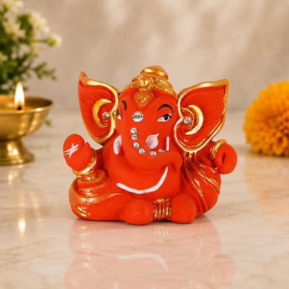 Polyresin Orange Ganesha Statue for Car Dashboard God Ganesh Murti Ganpati Idol Figurine with Double Side Tape