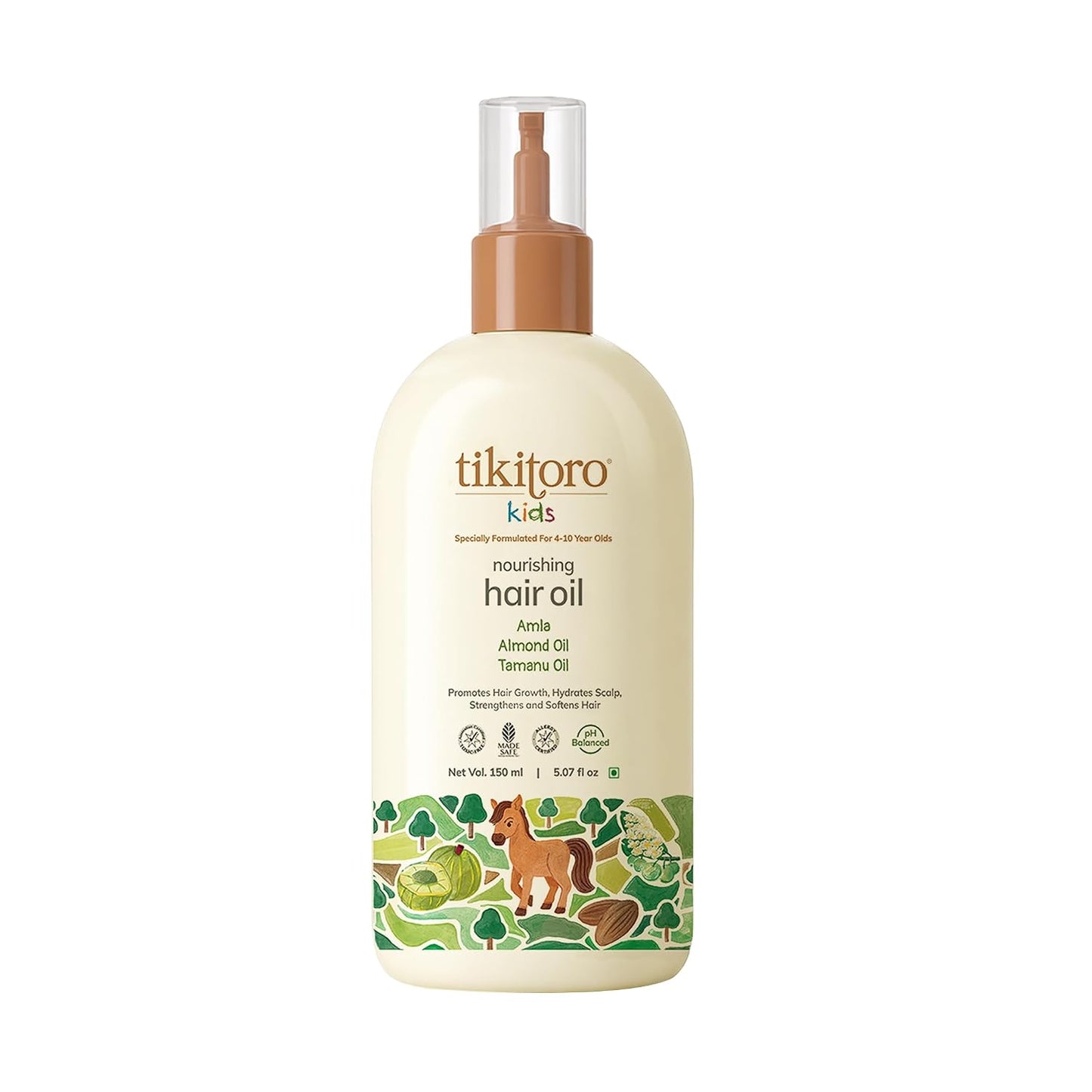 Tikitoro Kids Nourishing Hair Oil, 100% Vegan with Bringha, Amla, Olive, & Argan, Promotes & Conditions Hair Growth & Scalp, Non-sticky, Non-smelly & Non-greasy, No Paraben & Sulphate (150 ml)