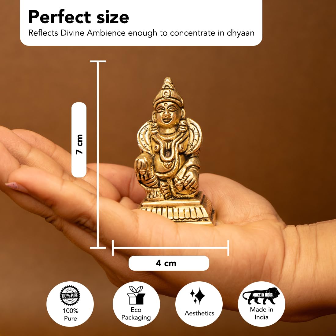 100% Pure Brass Kuber Murti (7 cm) | Kuber Statue for Vastu | Kubera Idol for Car Dashboard, Pooja Room, Home Puja, Office Desk | Kuberji ki Murti Pure Pital ki | Guberan Statue