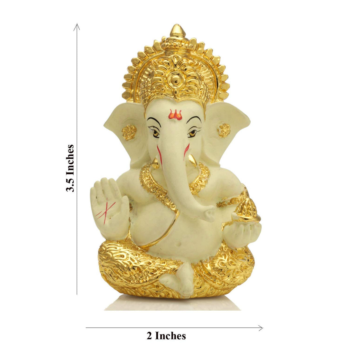 Ganesha for Car Dashboard Ganesh Statue Murti Gold Plated Terracotta Lord Ganpati Diwali Gifts Home Decor Figurine (Size: 3.5 x 2 inches)