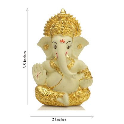 Ganesha for Car Dashboard Ganesh Statue Murti Gold Plated Terracotta Lord Ganpati Diwali Gifts Home Decor Figurine (Size: 3.5 x 2 inches)