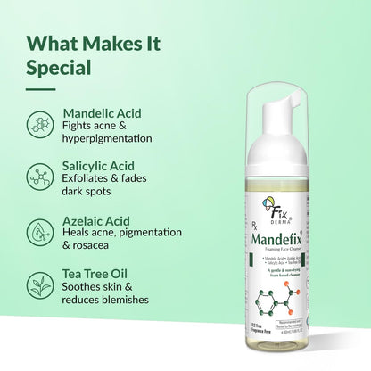 Fixderma 2% Salicylic Acid Mandefix Foaming Cleanser for Men & Women | Nondrying Cleanser, Exfoliator, Reduces Skin Ageing | Salicylic Acid Face Wash for Sensitive and Acne Prone Skin - 50ml