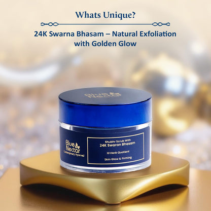 Blue Nectar Gold Face Scrub for Glowing Skin | Naturally Exfoliating Scrub for Men & Women with Walnut & Kumkumadi | Ayurvedic Tan Removal (12 Herbs, 50g)