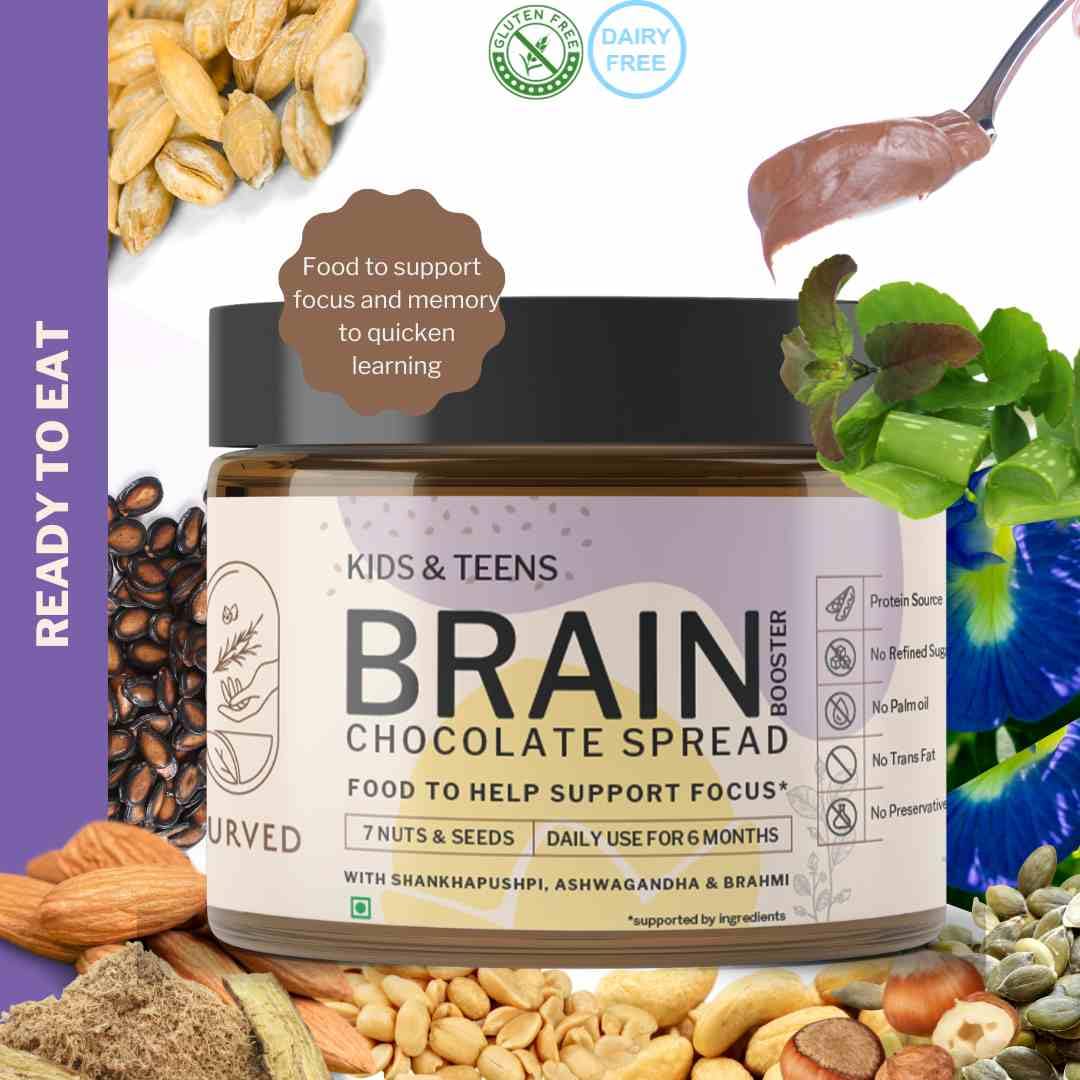 Good for Speech delay, Eye Contact, Concentration, Memory, Focus : Iyurved Kids and Teens Brain Booster Chocolate Spread | Shankhapushpi | Ashwagandha | Brahmi | (340gm)