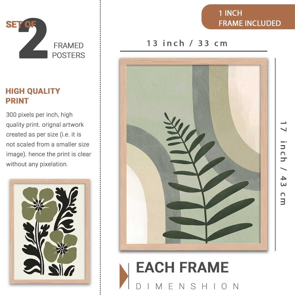 Aesthetic Boho Art Home Decoration | Boho Paintings With Frame For Living Room Bed Room Hotel Wall Decor Digital Reprint Set of 2 (13X17 inch)