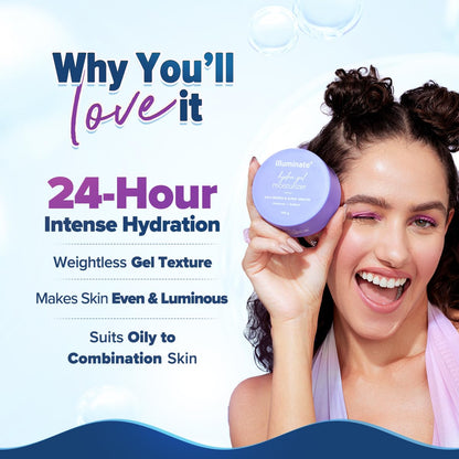 Aqualogica Illuminate + Hydra Gel Moisturizer with Wild Berries & Alpha Arbutin-100g|24 Hour Intense Hydration|Water-Like Gel Texture|Non-Sticky & Quick Absorbing for Luminous Skin