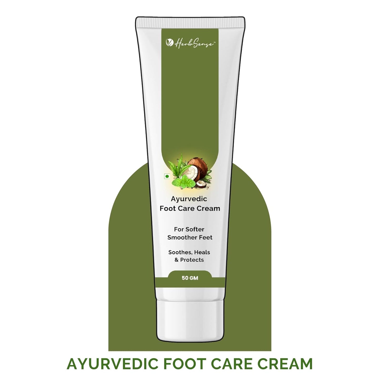 HerbSense Ayurvedic Foot Care Cream, For Dry & Cracked Heels, Enriched Shea Butter, Ginger, Lemon Coconut Oil & Herbs, 50g, Soothes, Heals & Protects