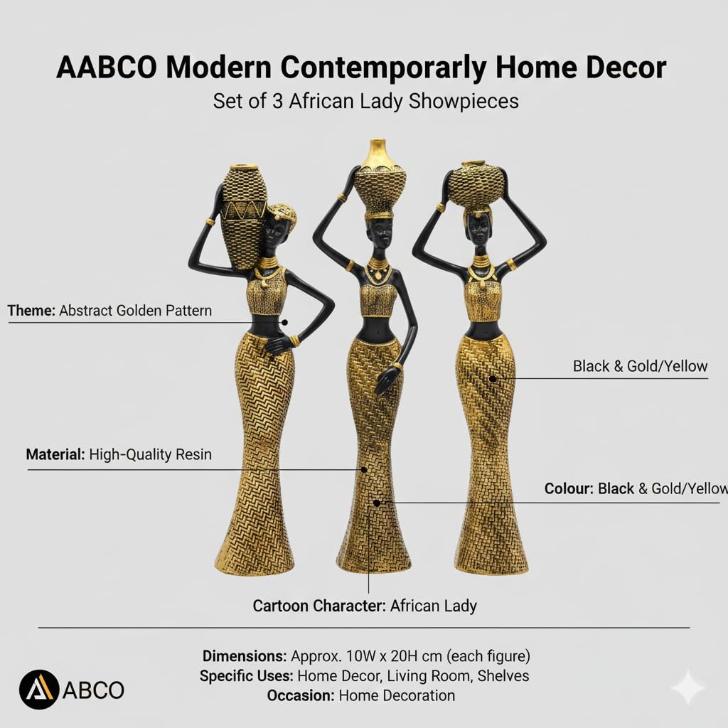 Vibrant Beautiful Finish Uniquely Hand Crafted Home Decor African Tribal Women Art Piece (Set of 3)