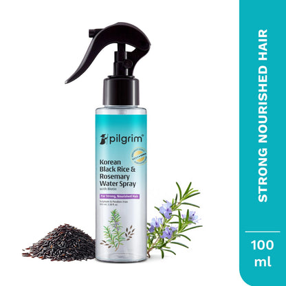 Pilgrim Korean Black Rice and Rosemary Water Spray With Biotin for Hair Growth 100ml | Hair Spray for Regrowth | Thicker & Stronger Hair | Sulphate & Paraben Free I For Women & Men