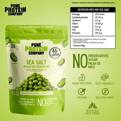 Sea Salt Roasted Edamame Beans (100g) | 46g High Plant Protein Per 100g | Diet for Everyday Nutrition & Well-being | Vegan, Gluten Free, Low Calorie Crunchy Savoury Healthy Snack