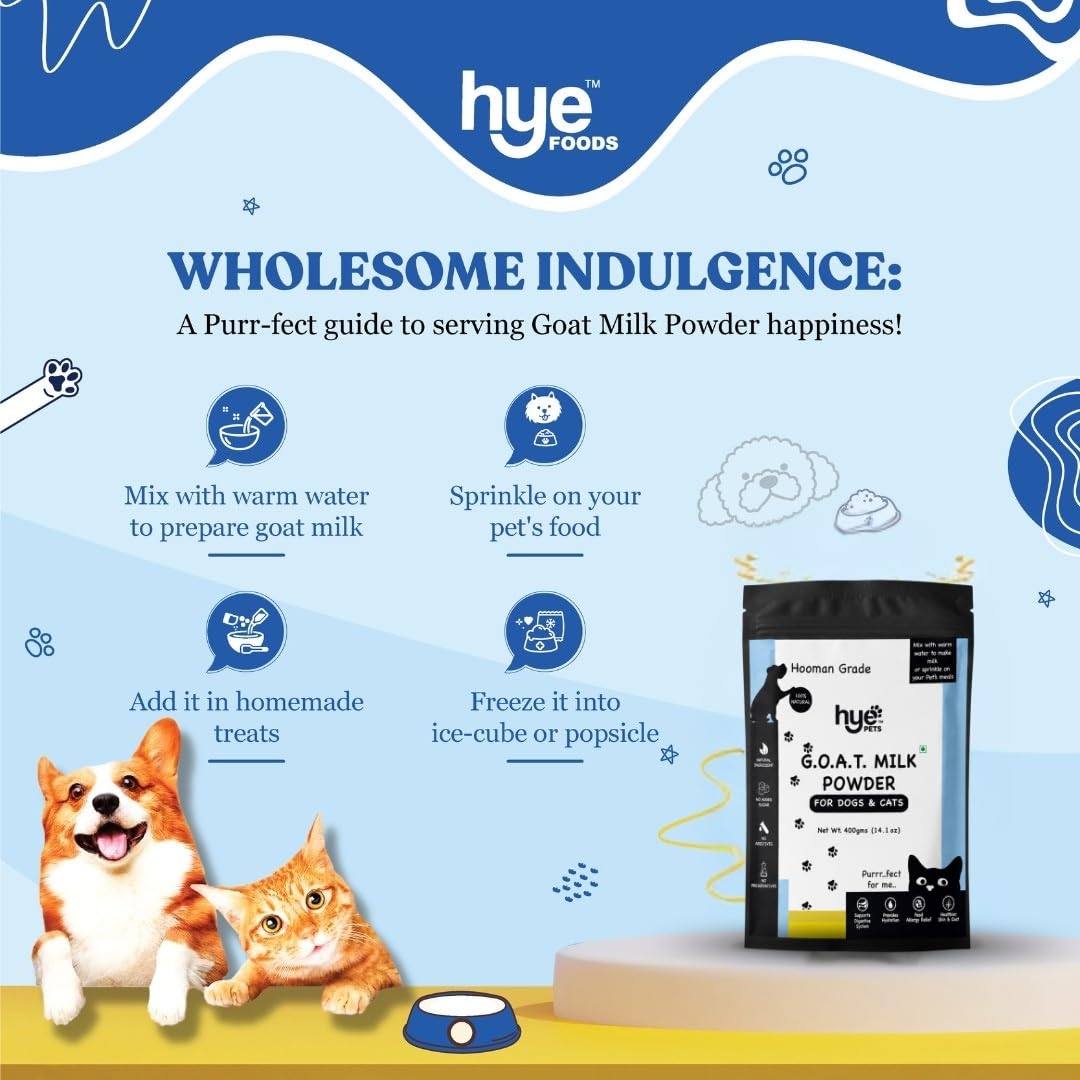 HYE Pets Goat Milk Powder for Pets | Nutrient-Rich Supplement for Happy and Healthy Dogs and Cats Food | 80 Servings Per Pack | 400g