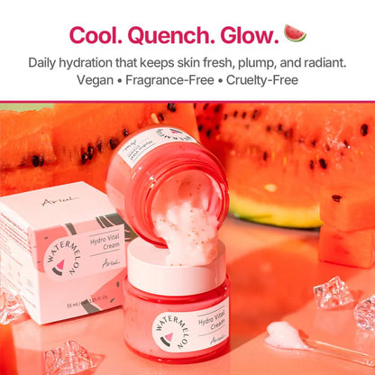 Ariul Watermelon Hydro Vital Cream (55ml) Korean Hydrating Gel Moisturizer with Watermelon Extract, Hyaluronic Acid & Niacinamide, Cooling Lightweight Face Gel Cream for Dry Dull Skin, Natural Glow Boosting Daily Moisturizer