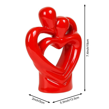Hugging Couple Sculptures Ceramic Heart Shape Romantic Couple Statue Family Figurine Decorative Showpiece for Valentine Gift Living Room House Warming Anniversary Office & Home Decor (Red)