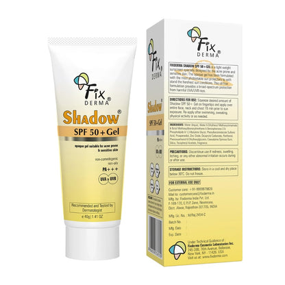 Fixderma Shadow Sunscreen SPF 50+ Gel for Oily Skin | Sunscreen for Body & Face | Broad Spectrum Protection from UVA & UVB | For Women & Men | Non Greasy & Water Resistant - 40gm