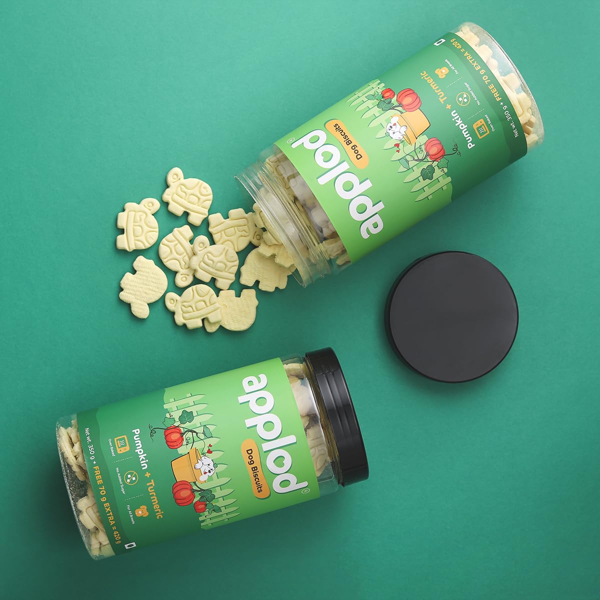 Applod Pumpkin with Turmeric Dog Biscuits for Puppies & Adult Dogs | Oven-Baked Crunchy Dog Treats Made with Real Ingredients | Healthy Training & Reward Snacks | 420g