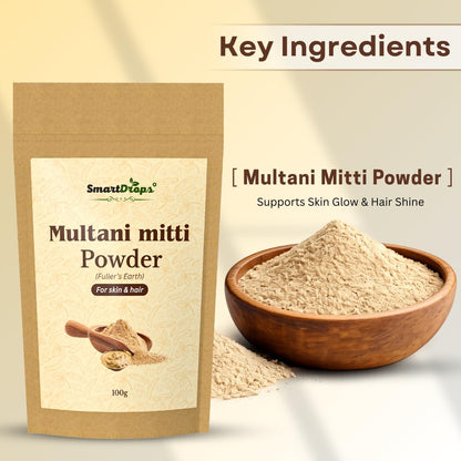 Smartdrops Multani Mitti Powder for Hair and Skin Care Fullers Earth Face Pack Hair Pack and DIY Beauty Routine Powder | 100g (Pack-1)