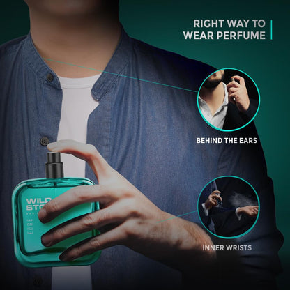 Person holding a perfume bottle with instructions on applying perfume.
