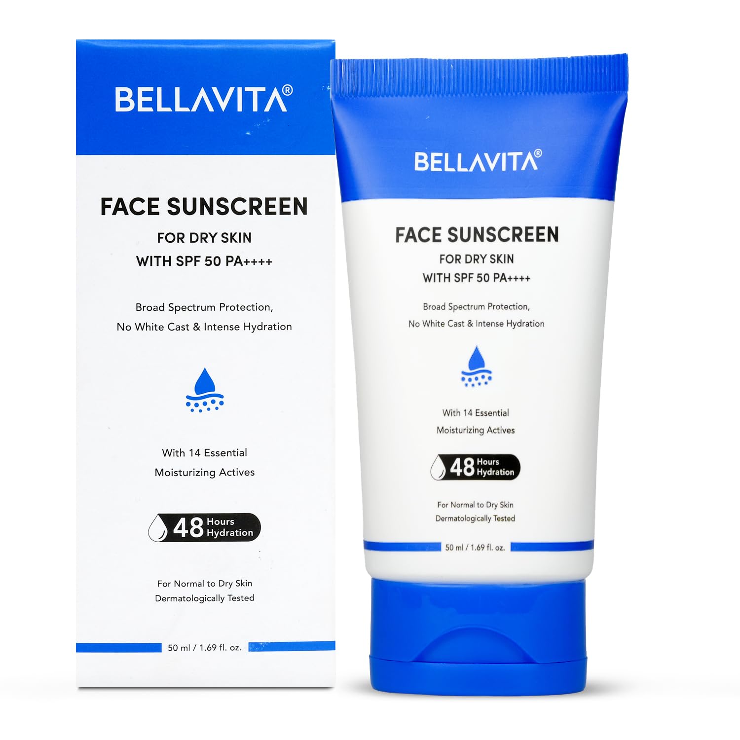 Bellavita face sunscreen for dry skin with SPF 50 PA+++ on a white background