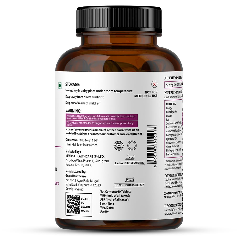 Nirvasa Plant-Based Biotin Tablets (60 Tabs) | Hair, Skin & Nail Support | Hair Fall Control, Glowing Skin, Stronger Nails | Improve Energy, Strength & Overall Health | For Men & Women