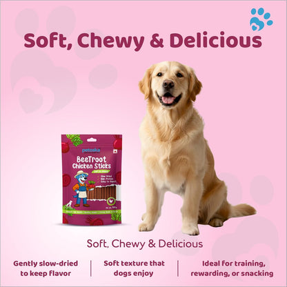 Petoska Chicken & Beetroot Dog Treats – 100 g Crunchy Natural Chew Sticks for Puppies & Adult Dogs, Nutrient-Rich Training & Reward Snack