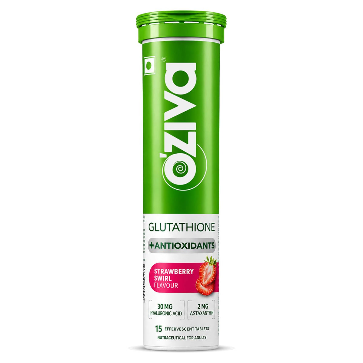 OZiva Bioactive Glutathione Tablets, Skin Glow, Strawberry Swirl 15 Tabs Effervescent Tablets | L-Glutathione| Hyaluronic Acid | Lycopene| Vitamin C For Skin Glow & Anti-Pigmentation