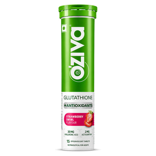 OZiva Bioactive Glutathione Tablets, Skin Glow, Strawberry Swirl 15 Tabs Effervescent Tablets | L-Glutathione| Hyaluronic Acid | Lycopene| Vitamin C For Skin Glow & Anti-Pigmentation