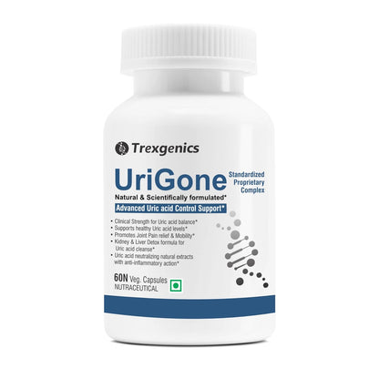 Trexgenics UriGone supplement bottle on a white background