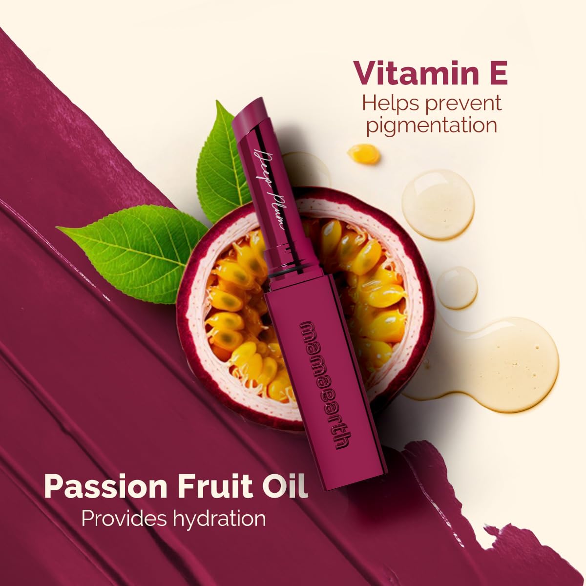 Mamaearth Luxe Matte Long Stay Lipstick with Passion Fruit Oil & Vitamin E -2g | Deep Plum 16 Hour Long Stay | High Impact Color | Made Safe Certified