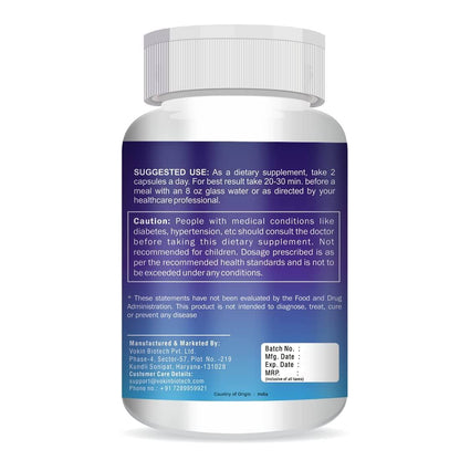 Supplement bottle with blue label on a white background