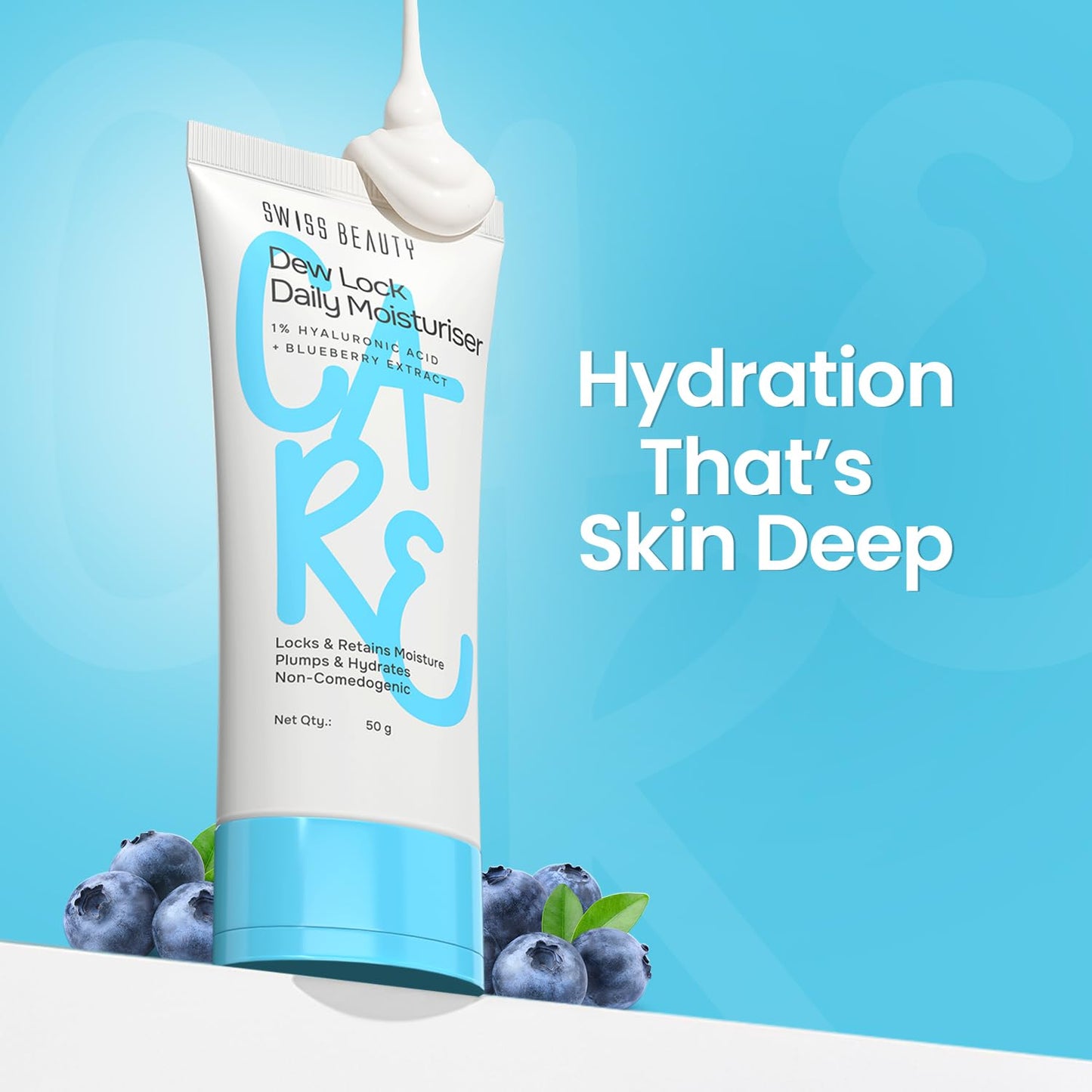 Swiss Beauty Dew Lock Daily Moisturiser | 1% Hyaluronic Acid & Blueberry Extract | Locks & Retains Moisture | Plumps & Hydrates | Non-Comedogenic | 50gm