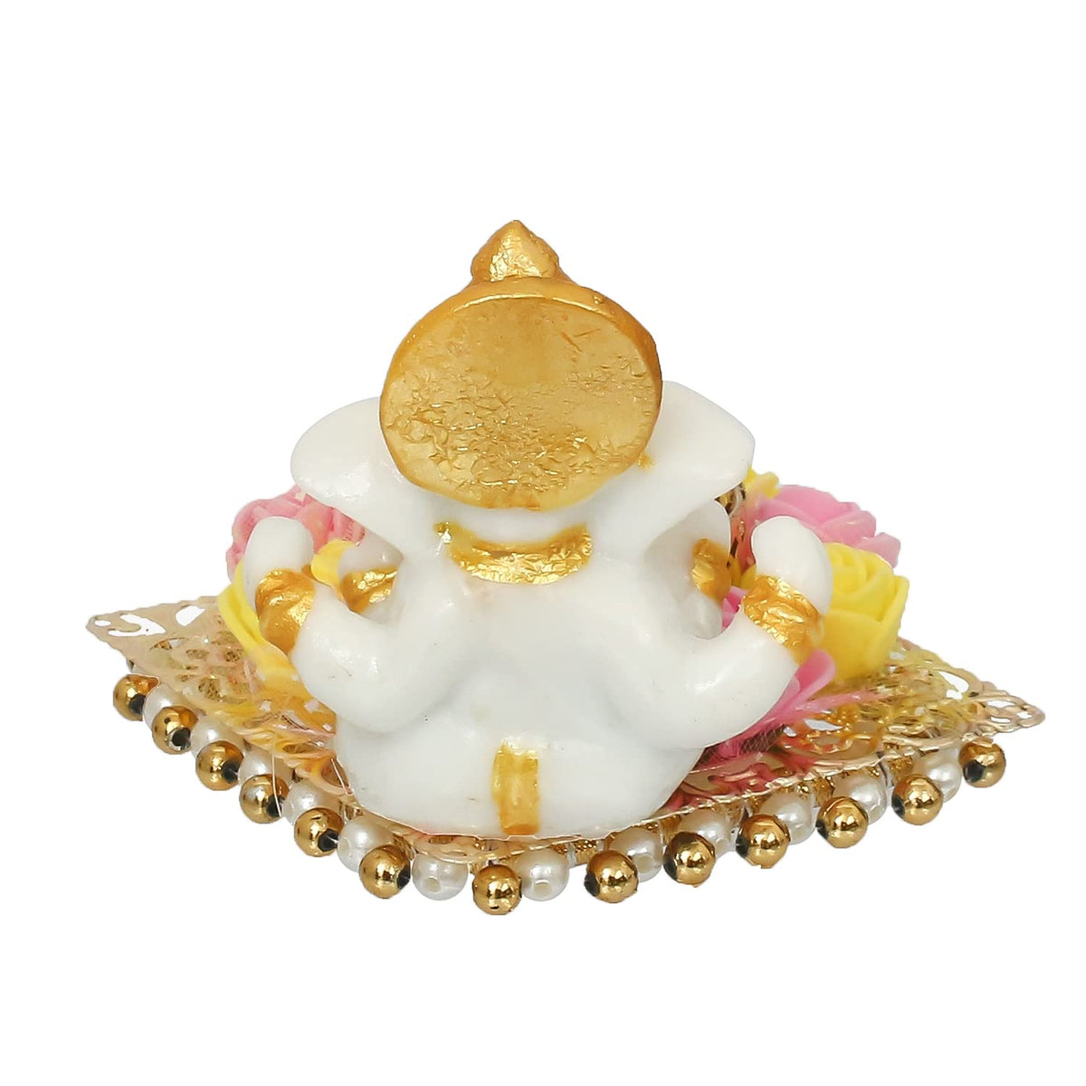 Resin Lord Ganesha Idol on Decorative Flower Plate Tea Light Candle Holder|Ganpati Murti Tea Light Holder Diwali Decoration Item for Home Decor Office|Gift for Diwali Housewarming Birthday