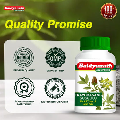Baidyanath Trayodasang Guggulu - 80 Tablets | Ayurvedic Joint Support Tablets | Blend of Guggulu, Ashwagandha, Rasna, Giloy & Herbal Ingredients | Bone & Muscle Wellness Supplement |