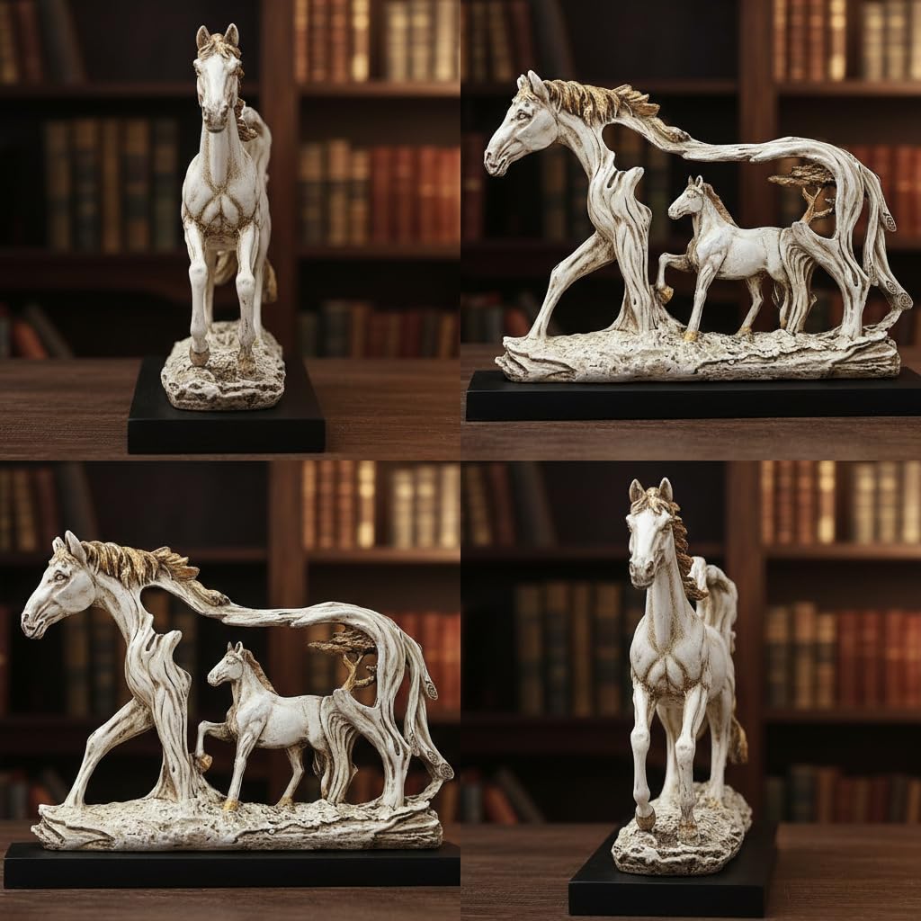 Lamcy Plaza Resin White Running Horse Statue Showpiece - 8.5 Inch | Home Decor Items for Hall Showcase, Living Room & Bedroom | Resin Home Decor Showpiece for Gift Purpose