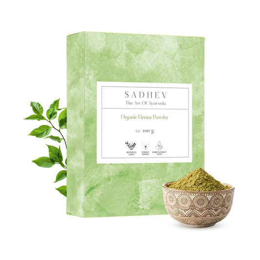 SADHEV Ayurvedic Organic Henna Powder | 100% Pure Farm-Grown Mehendi | Covers Greys, Conditions & Strengthens Hair | Adds Natural Shine & Volume | Vegan, Chemical & Ammonia Free | For Men & Women | 100gm