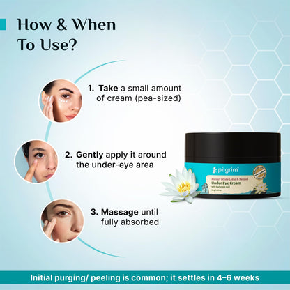 Pilgrim Korean Retinol Under Eye Cream for dark circles, Puffiness & Fine Lines with Vitamin C & Hyaluronic Acid | Women & Men Skin care | 30g