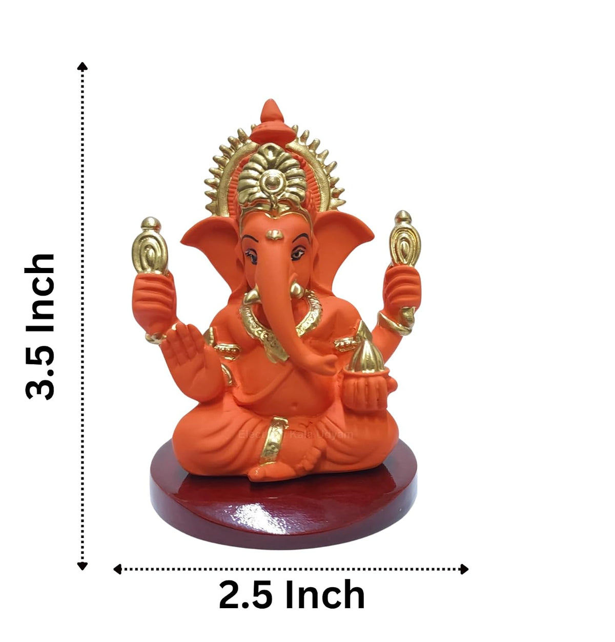 Handcrafted Poly Resin Ganesha Statue with Base - Perfect for Car Dashboard, Office Desk, Shelves, and Home Decor - Ideal Housewarming Gift! (4HandOrangeTerracottaMDf)