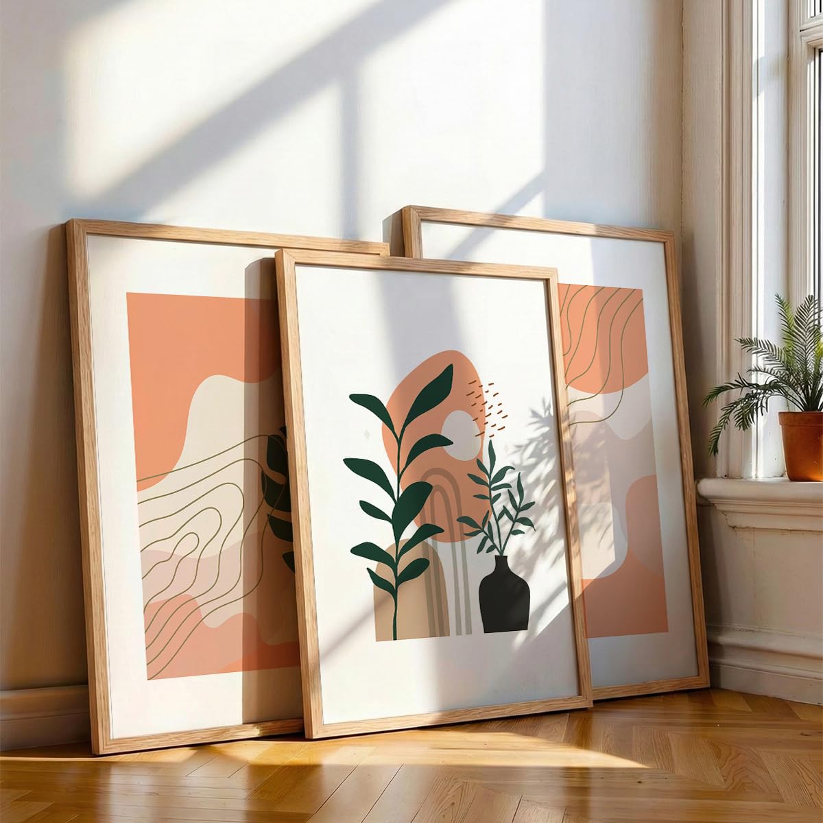 Wall decor paintings for living room, Modern art wall frames for home decoration (Tropical pattern) (Theme-Minimalist) Set of 3 (Art-1, 10x13inch)