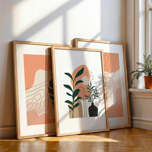 Wall decor paintings for living room, Modern art wall frames for home decoration (Tropical pattern) (Theme-Minimalist) Set of 3 (Art-1, 10x13inch)