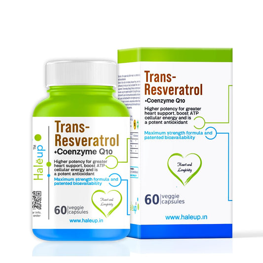 Haleup Trans Resveratrol, 500 mg || 240 capsules II Enriched with Coenzyme Q10 || Healthy Heart|| Brain|| Immunity