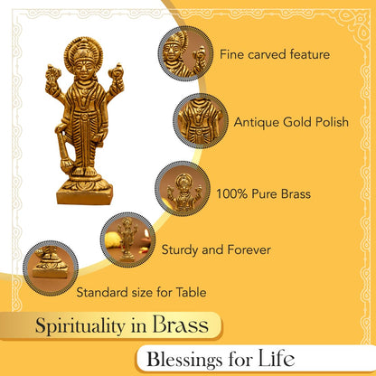 100% Pure Brass Lord Vishnu Idol | Vishnu Bhagwan Murti for Car Dashboard, Pooja Room, Home Decor & Office Desk | Laxmi Narayan Standing Idol | Narayan Statue for Gifting